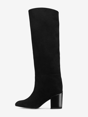 PUレザー PU ブラック ラウンドトゥ パピーヒール ミッドカーフブーツ レディース ブーツ