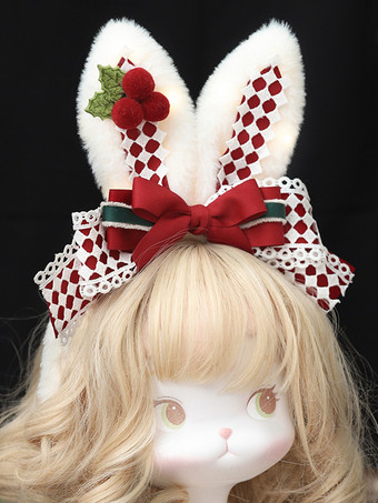 レッド スイートロリータアクセサリー 赤いリボン チェック柄の帽子 その他