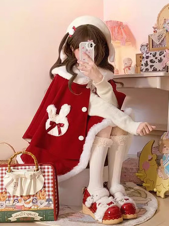 Atuendos dulces de Lolita: capa falda sin mangas y lazos rojos