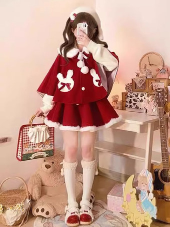 rojo Atuendos dulces de Lolita: capa falda sin mangas y lazos rojos