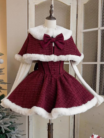 Abito dolce Lolita invernale in poliestere senza maniche con fiocchi Abito dolce Lolita natalizio