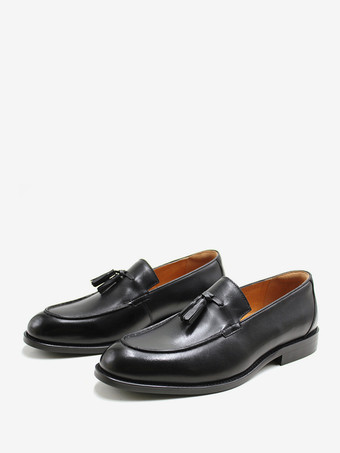 ブラック メンズ タッセルローファーシューズ PUレザー プロム ウェディングシューズ