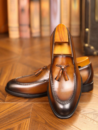 メンズ タッセルローファーシューズ PUレザー プロム ウェディングシューズ