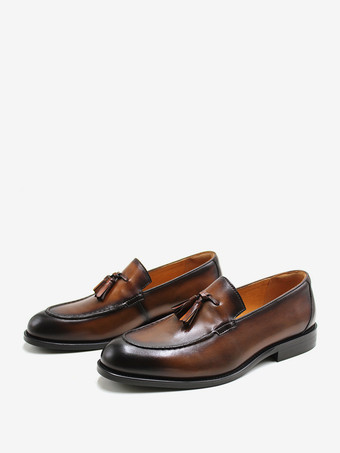 ブラウン メンズ タッセルローファーシューズ PUレザー プロム ウェディングシューズ
