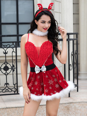 4ピースサンタコスチューム 魅力的なクリスマスレディースドレス