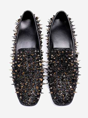 メンズ ローファー リベット ラウンドトゥ スリップオン プロム ウェディング シューズ