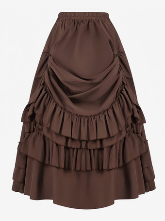 ブラウン 黒のレトロコスチューム フリル マリーアントワネット ロングスカート