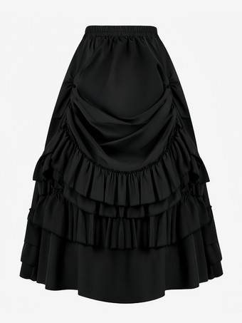 ブラック 黒のレトロコスチューム フリル マリーアントワネット ロングスカート