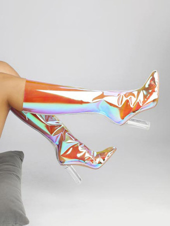 セクシーなハイヒールブーツ 尖ったつま先 ジッパー パーティー ホワイト サイハイブーツ オーバーニーブーツ