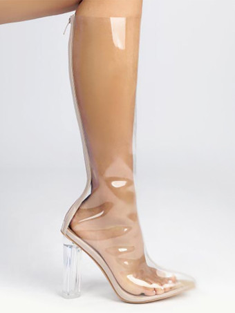 セクシーなハイヒールブーツ 尖ったつま先 ジッパー パーティー ホワイト サイハイブーツ オーバーニーブーツ