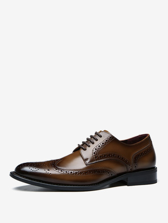 ブラウン メンズドレスシューズ 素晴らしいポインテッドトゥ ブローグ プロム ウェディングシューズ