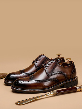 メンズドレスシューズファッションスクエアトゥレザーブローグプロムウェディングシューズ