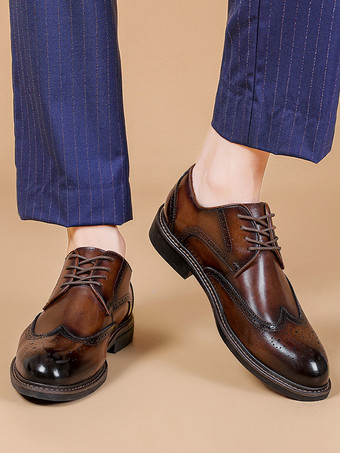 メンズドレスシューズファッションスクエアトゥレザーブローグプロムウェディングシューズ