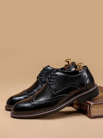 メンズドレスシューズファッションスクエアトゥレザーブローグプロムウェディングシューズ