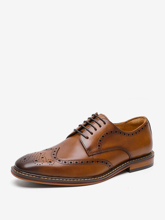 ブラウン 男性用ドレスシューズ 高品質スクエアトゥ PUレザー プロム ウェディングシューズ