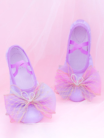 バレエダンスシューズ レディース パープル ラウンドトゥ フラワー ダンスシューズ