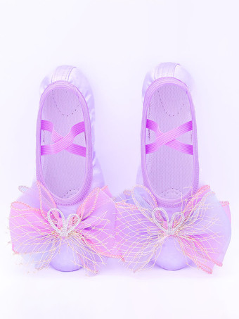 パープル バレエダンスシューズ レディース パープル ラウンドトゥ フラワー ダンスシューズ
