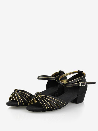 ブラックゴールドラテンダンスシューズ ポリエステル ディープアプリコット ラウンドトゥ ダンスシューズ