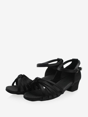 ブラック ラテンダンスシューズ ポリエステル ディープアプリコット ラウンドトゥ ダンスシューズ