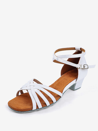 ホワイト ラテンダンスシューズ ポリエステル ディープアプリコット ラウンドトゥ ダンスシューズ