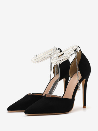 ブラック ウェディングシューズ ブライダルパンプス サテン ポインテッドトゥ