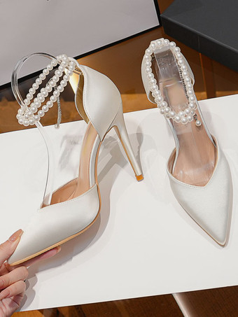 ウェディングシューズ ブライダルパンプス サテン ポインテッドトゥ