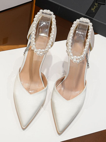 ウェディングシューズ ブライダルパンプス サテン ポインテッドトゥ