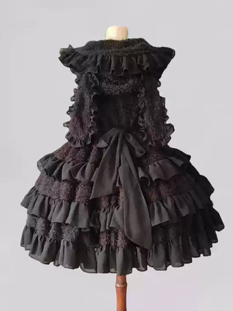 ブラック スイートロリータドレス フリル ブラック エクリュ ホワイト 冬 ゴシック ロリータドレス