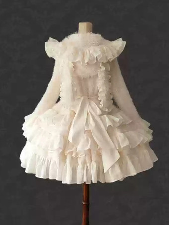 スイートロリータドレス フリル ブラック エクリュ ホワイト 冬 ゴシック ロリータドレス