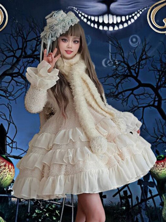 スイートロリータドレス フリル ブラック エクリュ ホワイト 冬 ゴシック ロリータドレス