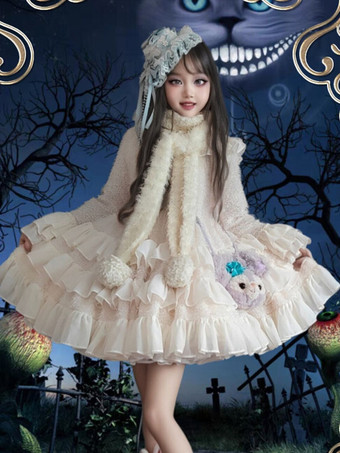 スイートロリータドレス フリル ブラック エクリュ ホワイト 冬 ゴシック ロリータドレス