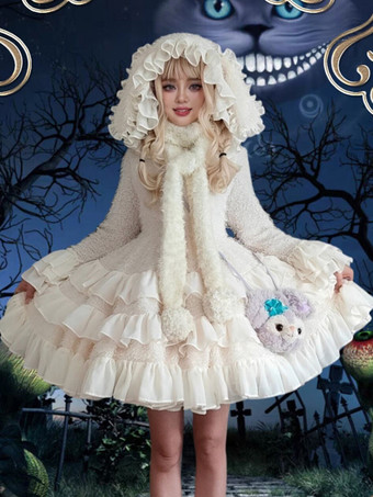 スイートロリータドレス フリル ブラック エクリュ ホワイト 冬 ゴシック ロリータドレス