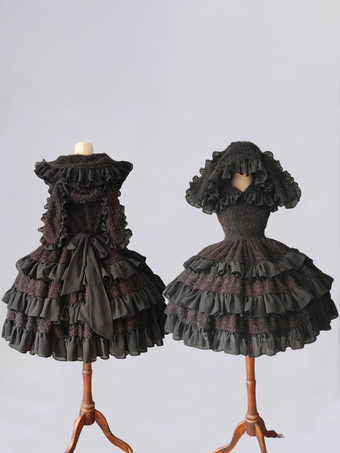   ゴシック ロリータ ドレス フリル ブラック エクリュ ホワイト