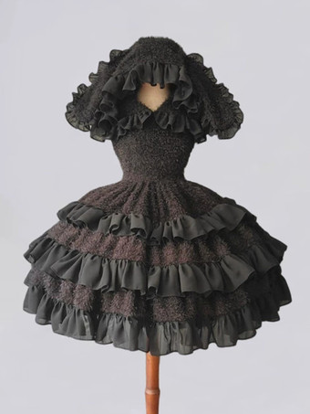   ゴシック ロリータ ドレス フリル ブラック エクリュ ホワイト