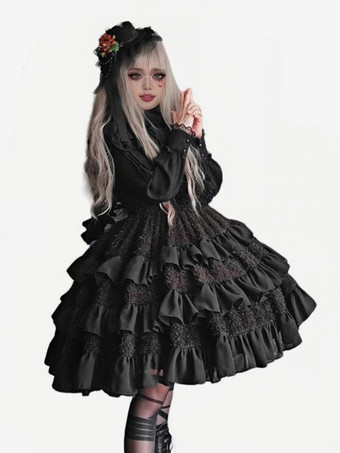   ゴシック ロリータ ドレス フリル ブラック エクリュ ホワイト