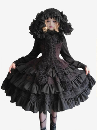   ゴシック ロリータ ドレス フリル ブラック エクリュ ホワイト