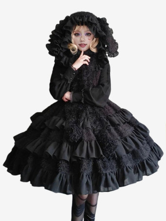 ブラック   ゴシック ロリータ ドレス フリル ブラック エクリュ ホワイト