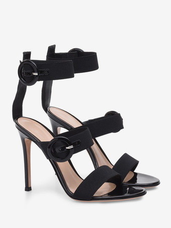 Sandali con tacco da donna punta tonda tacco a spillo tomaia in PU verniciato