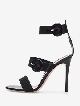 Nero Sandali con tacco da donna punta tonda tacco a spillo tomaia in PU verniciato
