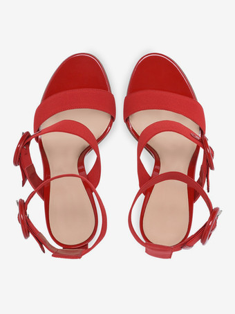 Sandali con tacco da donna punta tonda tacco a spillo tomaia in PU verniciato