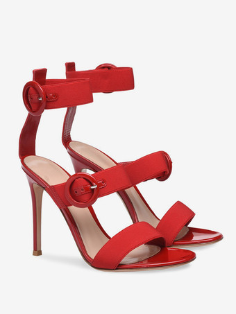 Sandali con tacco da donna punta tonda tacco a spillo tomaia in PU verniciato