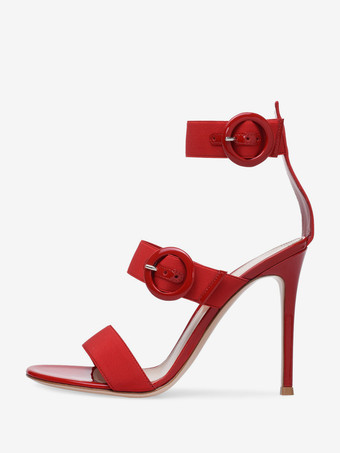 Rosso Sandali con tacco da donna punta tonda tacco a spillo tomaia in PU verniciato