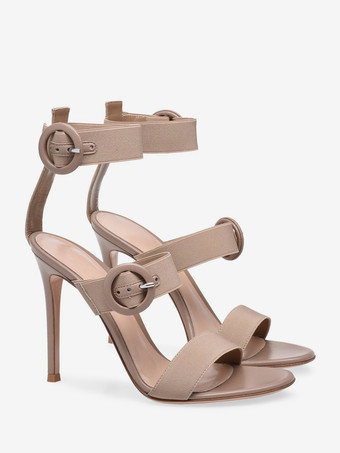 Sandali con tacco da donna punta tonda tacco a spillo tomaia in PU verniciato