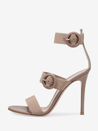 Colore albicocca scuroSandali con tacco da donna punta tonda tacco a spillo tomaia in PU verniciato