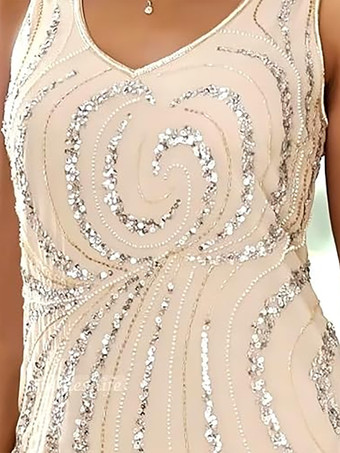 マザードレス デザインネックライン 長袖 ツーピース スパンコール アンクル丈 ウェディングゲストドレス