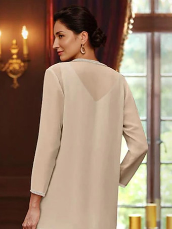 マザードレス デザインネックライン 長袖 ツーピース スパンコール アンクル丈 ウェディングゲストドレス