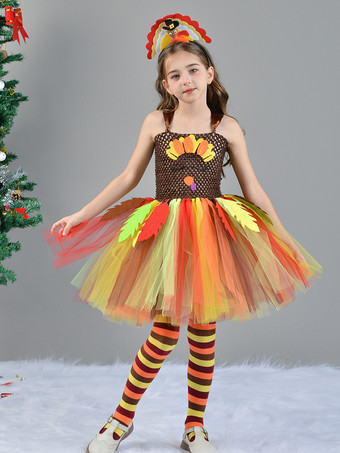 イエロー3ピースの感謝祭コスチューム ノースリーブの感謝祭ドレス