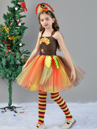 3ピースの感謝祭コスチューム ノースリーブの感謝祭ドレス