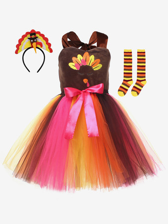 ブラウン感謝祭用ブラウンガールズノースリーブドレス3点セット