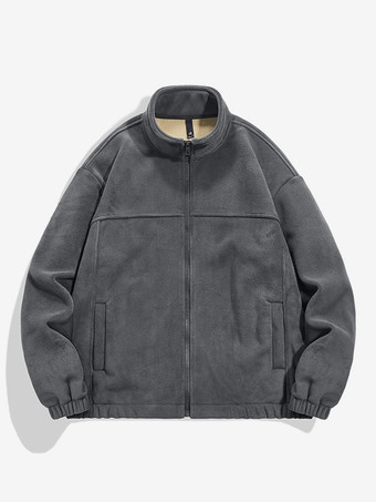 グレイメンズ 暖かい 冬 ジッパー ジャケット カジュアル スタンドカラー コットン フリース コート